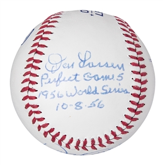 Don Larsen, David Cone and David Wells Autographed and Perfect Game Inscribed Baseball (Beckett)